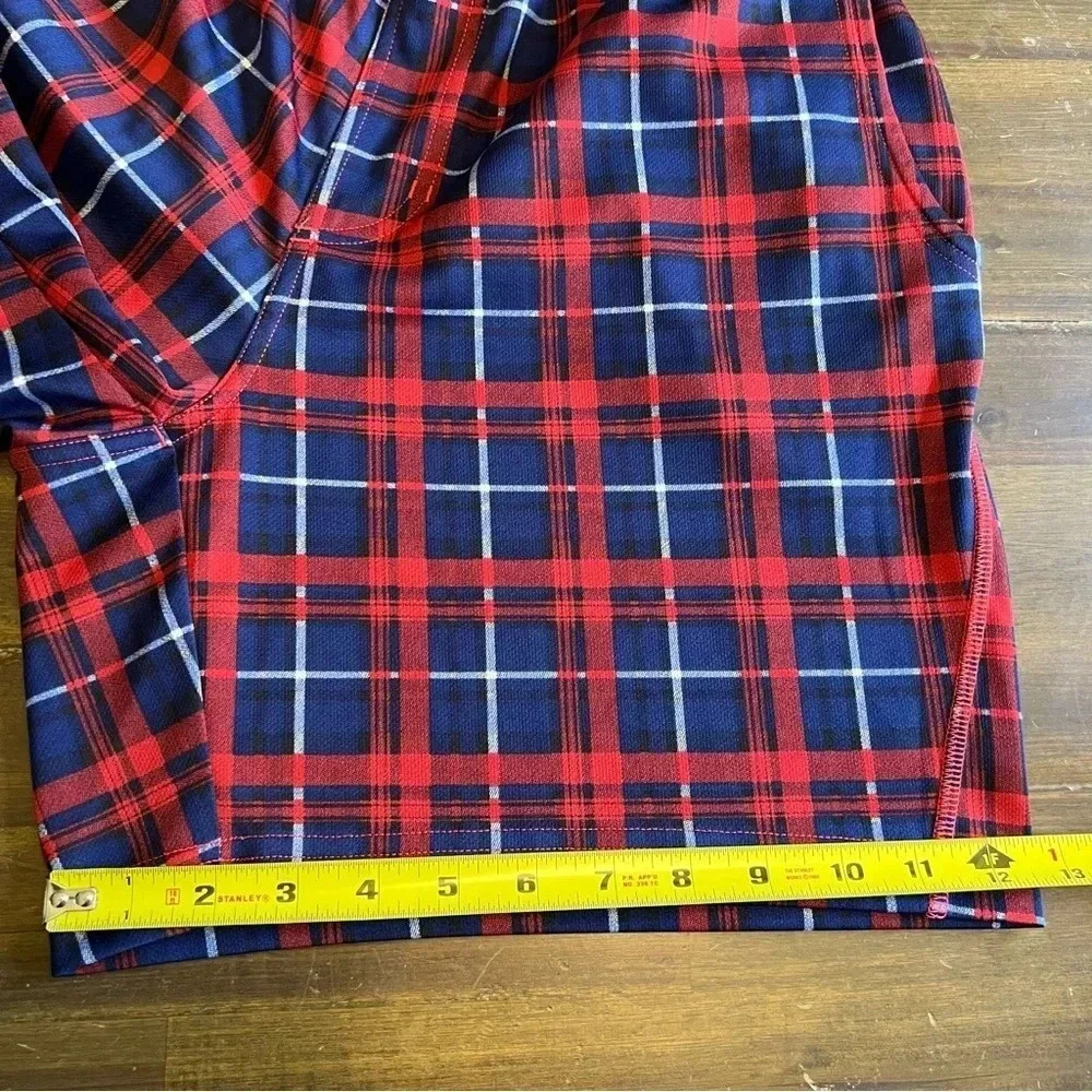 Rhone Plaid Check Shorts Grid Red Blue Medium Elastic Waist - Picture 9 of 9